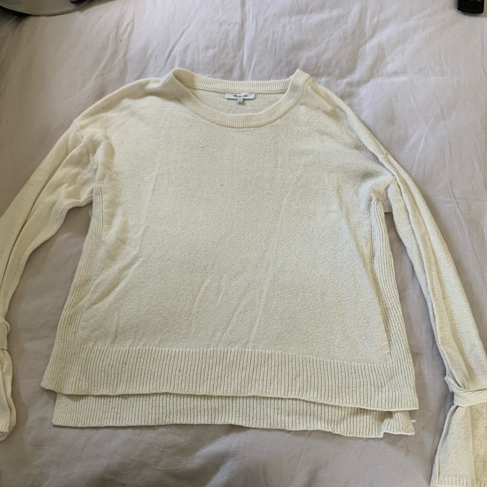 Cream sweater size S with tie sleeves